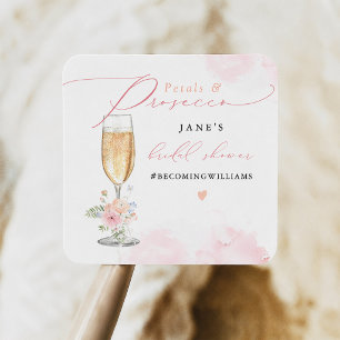 JANE Blush Floral Petals & Prosecco Bridal Shower Square Sticker