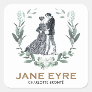 Jane Eyre and Edward Rochester with Wreath Square Sticker