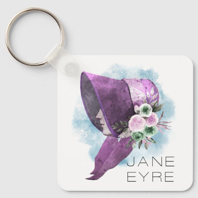 Jane Eyre Bonnet Flowers Purple and Blue Key Ring (Front)