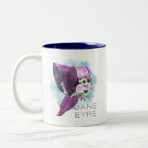 Jane Eyre Bonnet Flowers Purple and Blue Two-Tone Coffee Mug