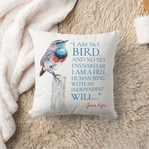 Jane Eyre - I Am No Bird - Blue Throated Bird Cushion