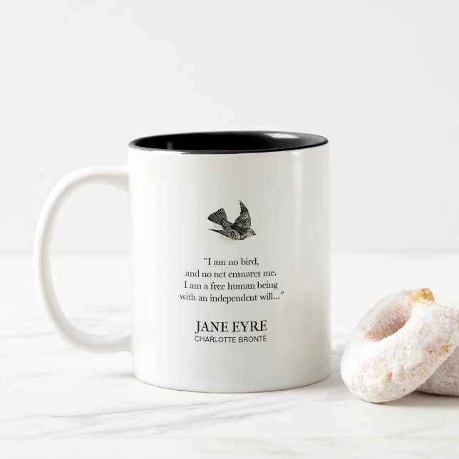 Jane Eyre - I Am No Bird quote Two-Tone Coffee Mug (With Donut)