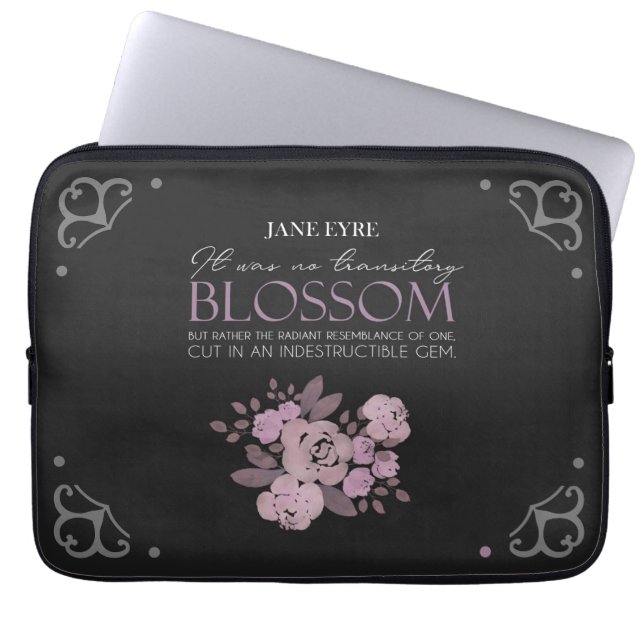 Jane Eyre - No Transitory Blossom - Roses on Black Laptop Sleeve (Front)