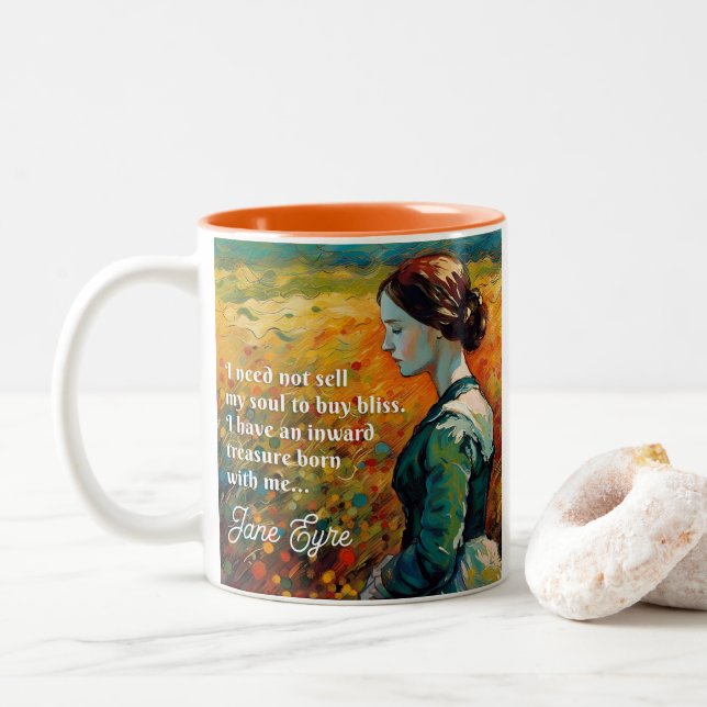 Jane Eyre Quote Monet Style Painting Two-Tone Coffee Mug (With Donut)