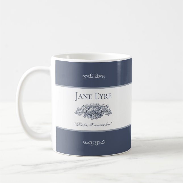 Jane Eyre - Reader I Married Him - Doves Dark Grey Coffee Mug (Left)