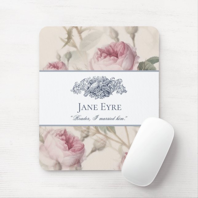 Jane Eyre - Reader I Married Him - Doves Floral Mouse Pad (With Mouse)