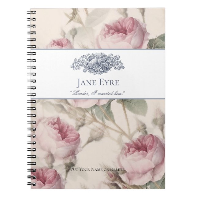 Jane Eyre - Reader I Married Him - Doves Floral Notebook (Front)