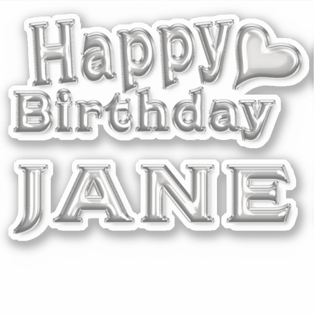 Jane Happy Birthday silver Sticker (Front)