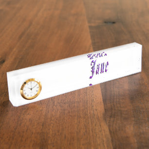 Jane, Name, Logo, Desk Name Plate With Clock.