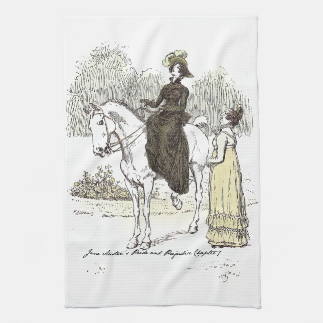 Jane on Horseback - Jane Austen Pride & Prejudice Tea Towel (Vertical)