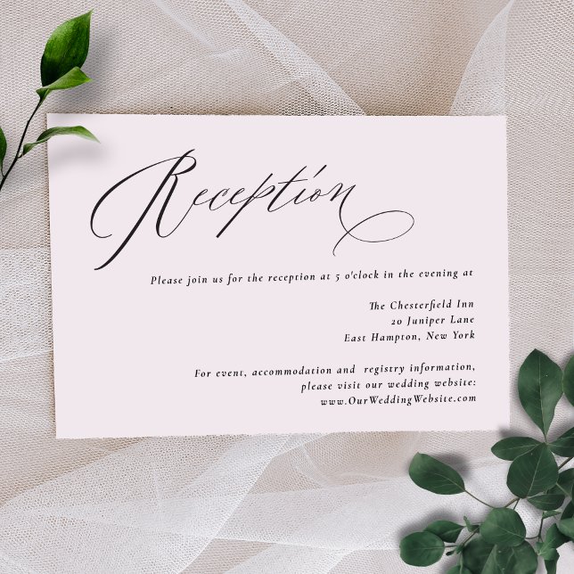 Jane Simple Minimal Black Script Wedding Reception Enclosure Card (This elegant reception card allows you to share info about your wedding website as well)