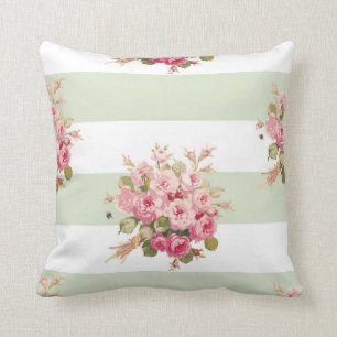 Jane's Rose Bouquet basil stripe square pillow