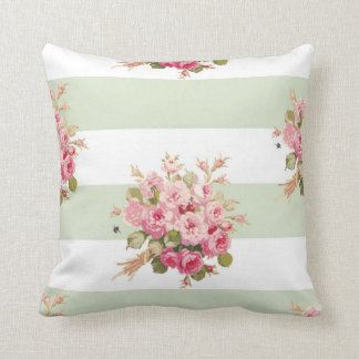 Jane's Rose Bouquet basil stripe square pillow
