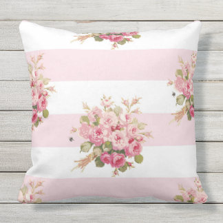 Jane's Rose Bouquet peony stripe outdoor pillow