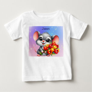 Janet's Cute Mouse with Tulips Baby T-Shirt