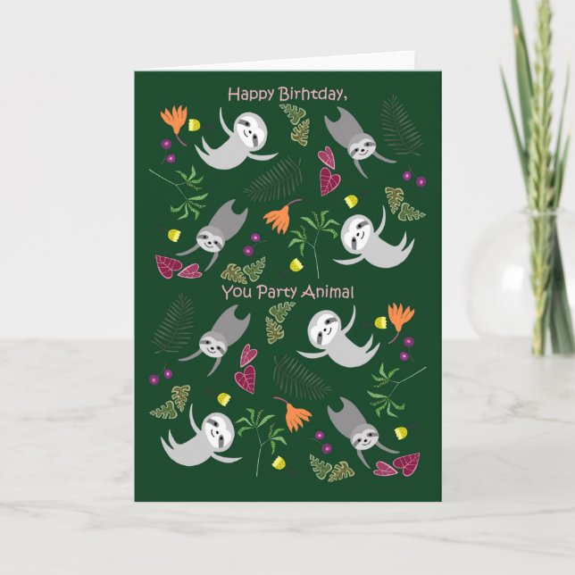 Jangle Sloth Dance Party Animal Funny Birthday Card (Front)