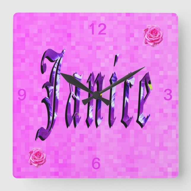 Janice Girls Name Logo, Square Wall Clock (Front)