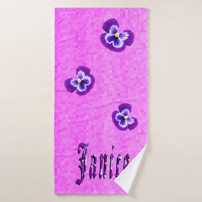 Janice Name With Purple Pansies, Bath Towel (Bath Towel)