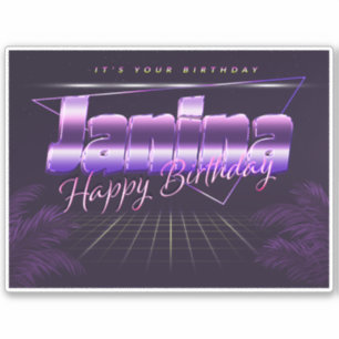 Janina Name Vorname lila retro Sticker Geburtstag