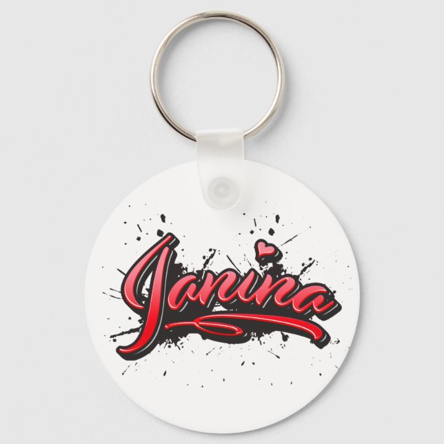 Janina red Heart Graffiti Key Key Ring (Front)