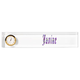 Janine, Name, Logo, Desk Name Plate With Clock.