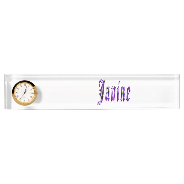 Janine, Name, Logo, Desk Name Plate With Clock. (Front)