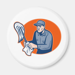 Janitor Cleaner With Mop Cleaning Retro Magnet