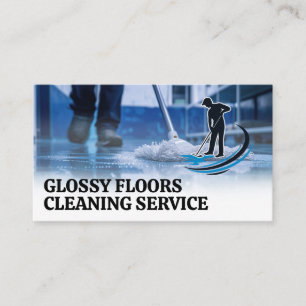 Janitor Mopping Floor Cleaning Services Logo Business Card