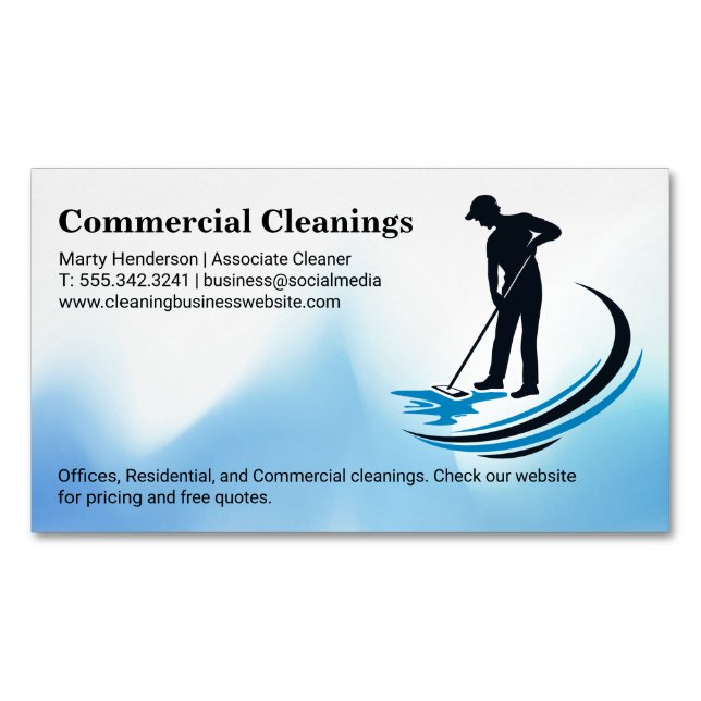 Janitor Mopping | Home Cleaning Magnetic Business Card (Front)
