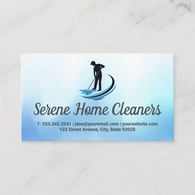 Janitor Mopping Logo | House Cleaner Maids Business Card (Front)