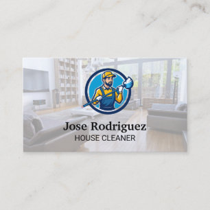 Janitor with Mop House Cleaner Maid Business Card