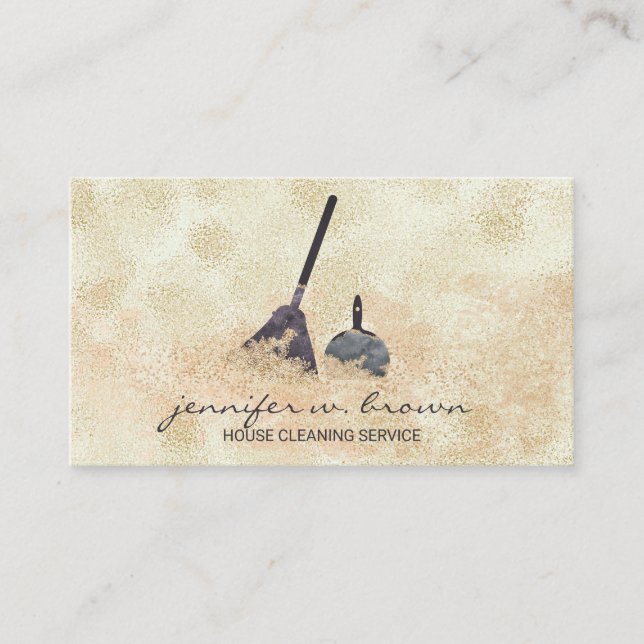 Janitorial Cleaning Gold Sparkle Maid Business Card (Front)