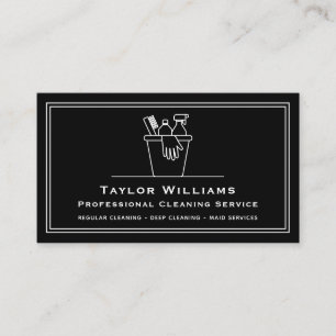 Janitorial House Cleaning Services Black And White Business Card