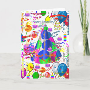 January, 12 Birthday Greeting Card Folded