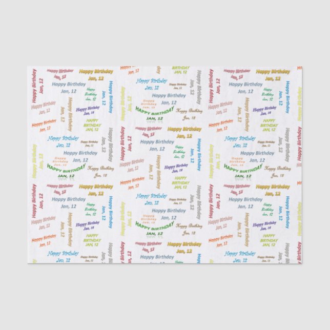 January, 12 Birthday Tissue Paper (Front)