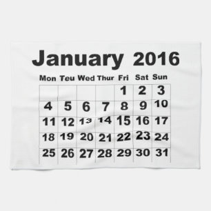 January 2016 Calendar Tea Towel