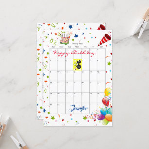 January 2022 Calendar Happy Birthday Invitation