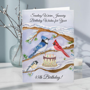 January 45th Birthday Backyard Birds Watercolor Card