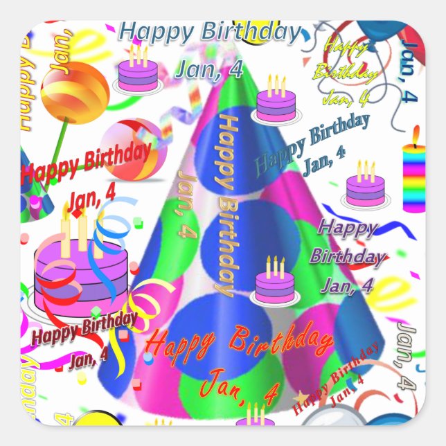 January, 4 Kids Birthday Stickers (Front)