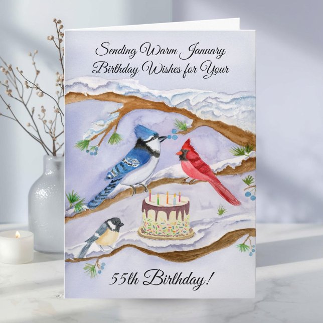 January 55th Birthday Backyard Birds Watercolor Card (Creator Uploaded)