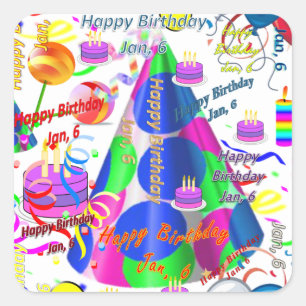 January, 6 Kids Birthday Stickers