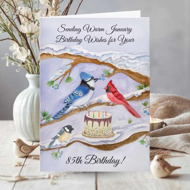 January 85th Birthday Backyard Birds Watercolor Card (Creator Uploaded)