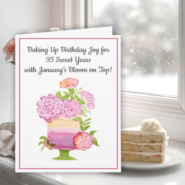 January 95th Birthday Cake Purple Carnations Card (Creator Uploaded)