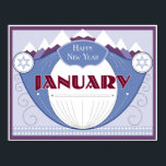 January Art Deco Winter Scene with Snowy Mountains Poster<br><div class="desc">Adapted from our popular Art Deco calendar,  these images depict each month of the year as if it were a vintage soap label. January conveys wintertime cold along with mountains and snow.</div>