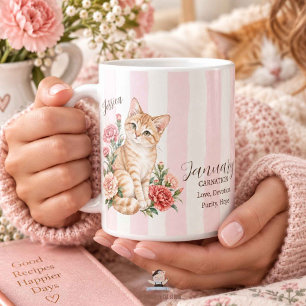 January Birth Flower Carnation Cat Bridesmaid Gift Coffee Mug