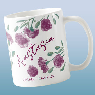 January Birth Flower Custom Name Carnation Coffee Mug