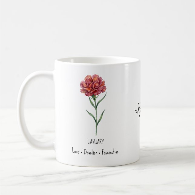 January Birth Flower Mug – Carnation (Left)