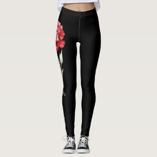 January Birth Flower, Red Carnation on Black Leggings