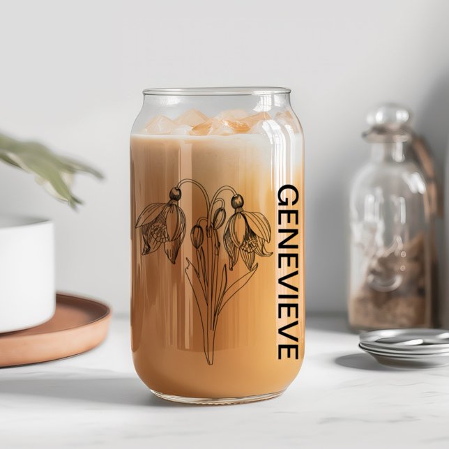 January Birth Flower Snowdrop with Custom Name  Can Glass (Creator Uploaded)