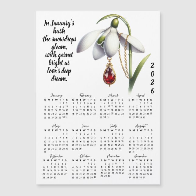January Birth Flower & Stone Calendar (Front)